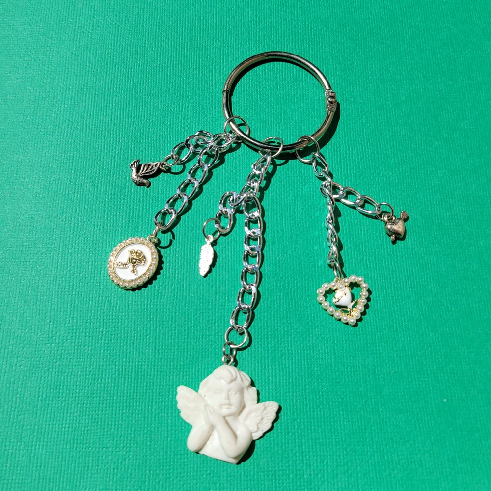 Handmade angel themed keychain silver white romantic coquette soft religious